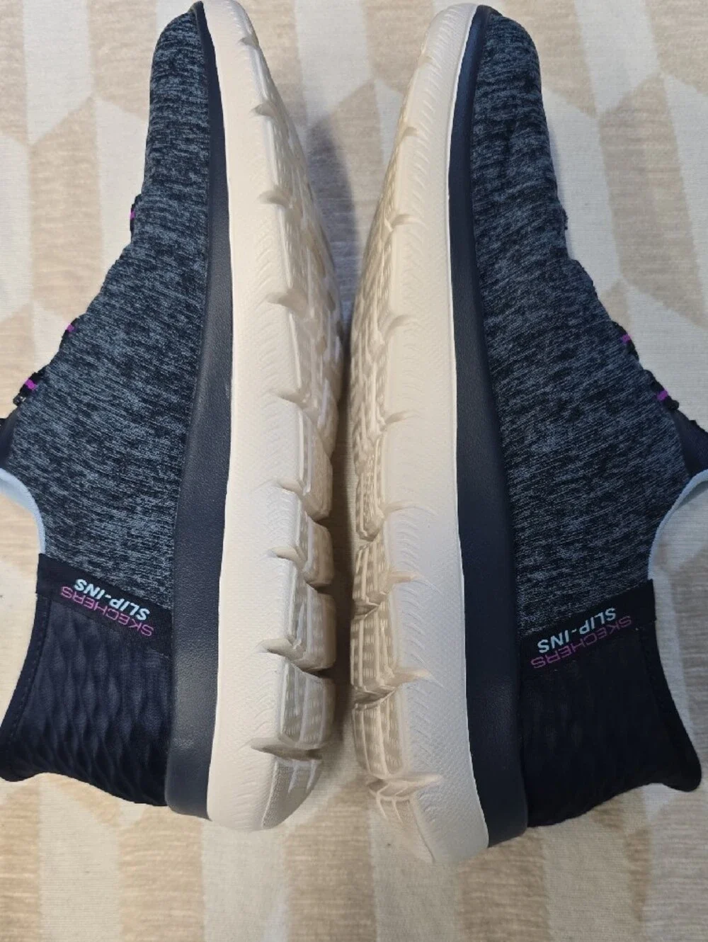 Skechers Women's Charcoal Knit Slip-On Athletic Sneakers with Pink Accents